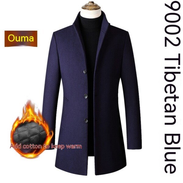 Single-breasted Stand Collar Wool Woolen Men's Coat - Image 7