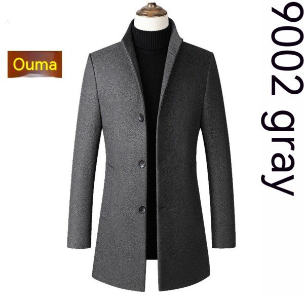 Single-breasted Stand Collar Wool Woolen Men's Coat - Image 5