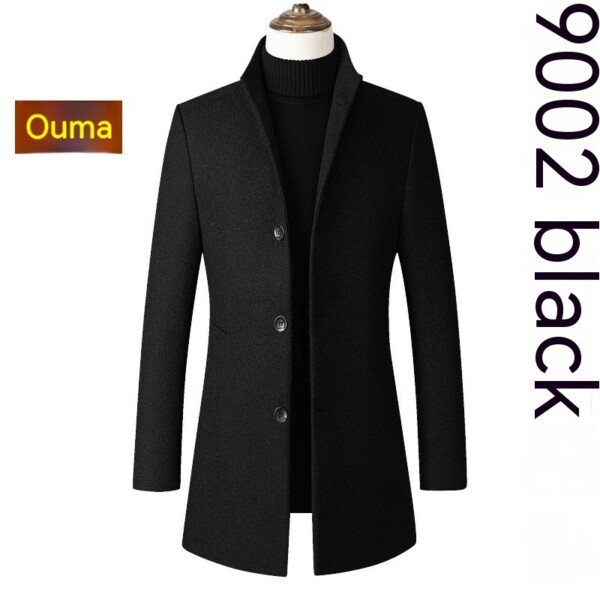 Single-breasted Stand Collar Wool Woolen Men's Coat - Image 6