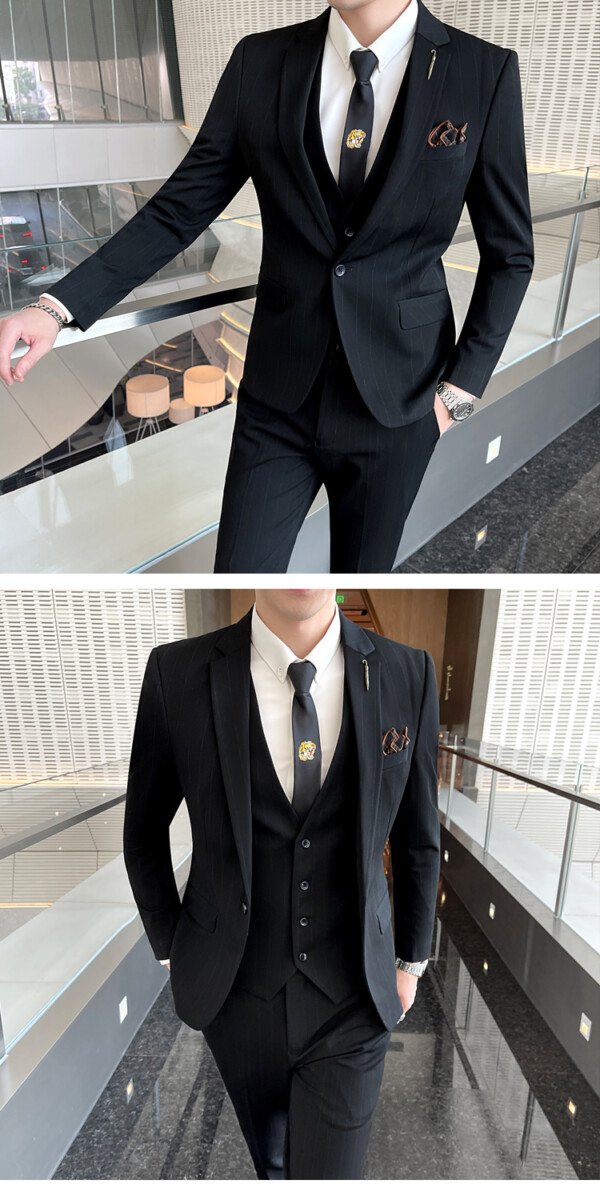 Striped Suit Men's Three-piece Suit - Image 9