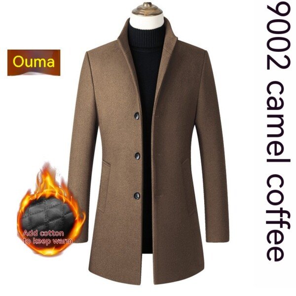 Single-breasted Stand Collar Wool Woolen Men's Coat - Image 10