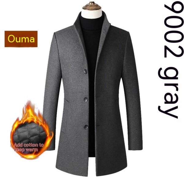 Single-breasted Stand Collar Wool Woolen Men's Coat - Image 9