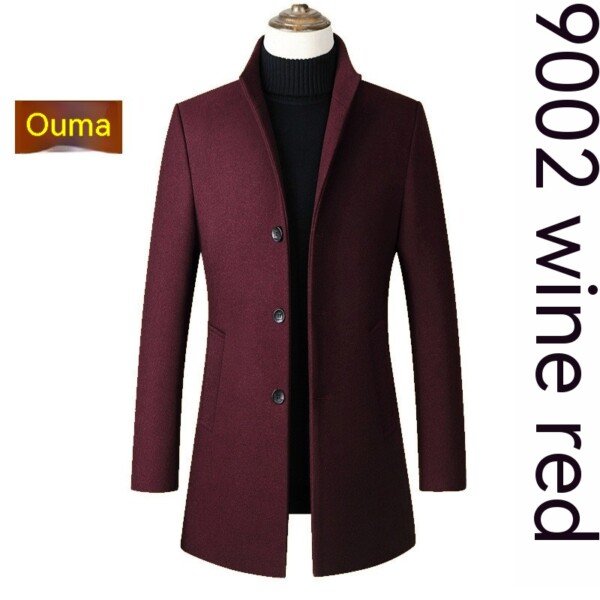 Single-breasted Stand Collar Wool Woolen Men's Coat - Image 2