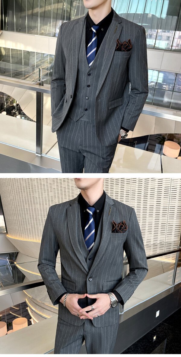 Striped Suit Men's Three-piece Suit - Image 10