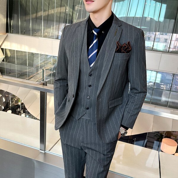 Striped Suit Men's Three-piece Suit - Image 2