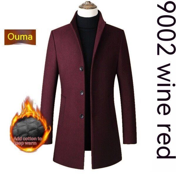 Single-breasted Stand Collar Wool Woolen Men's Coat - Image 8