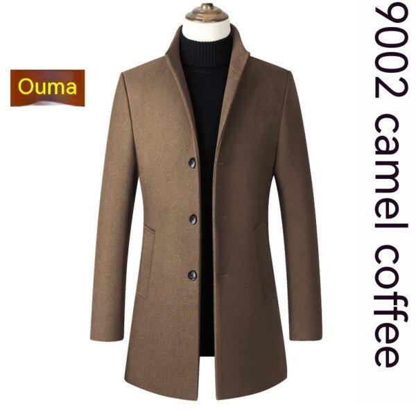 Single-breasted Stand Collar Wool Woolen Men's Coat - Image 3