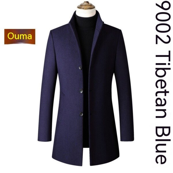 Single-breasted Stand Collar Wool Woolen Men's Coat - Image 4