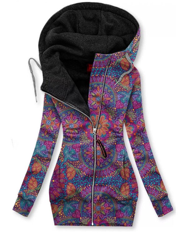 Zipper Pattern 3D Printed Long Sleeve Hooded All-matching Hoodie - Image 8