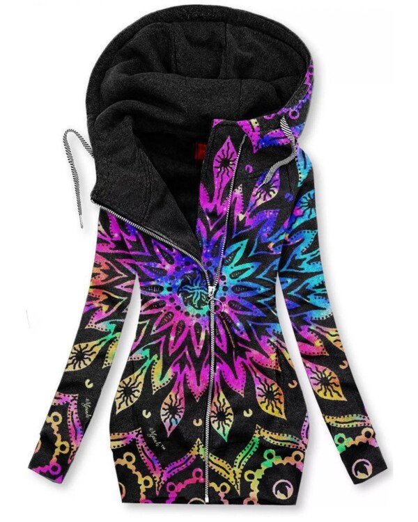 Zipper Pattern 3D Printed Long Sleeve Hooded All-matching Hoodie - Image 10