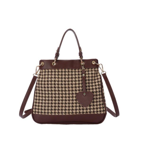 New Retro Color Matching Houndstooth Heart Tote Bag Large Capacity Portable Shoulder Messenger Bag - Image 8