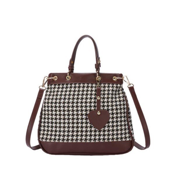 New Retro Color Matching Houndstooth Heart Tote Bag Large Capacity Portable Shoulder Messenger Bag - Image 7