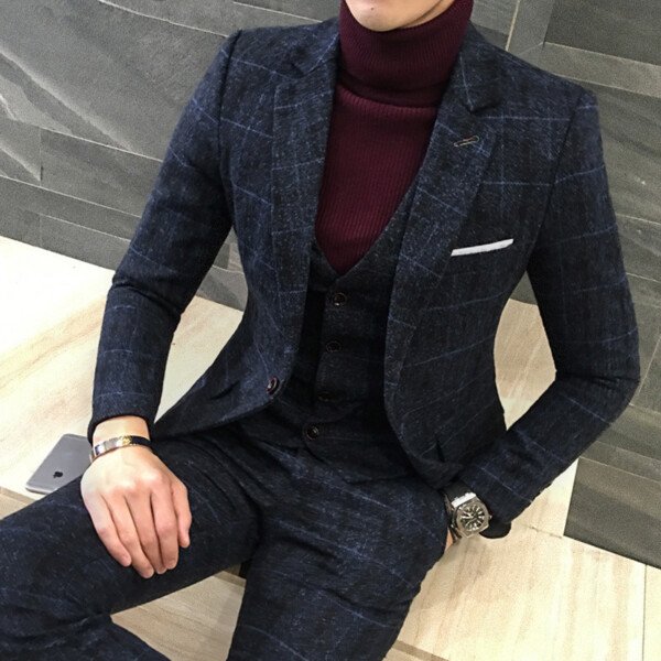 Thick Slim Fit Plaid Suits - Image 3