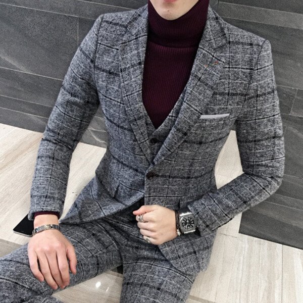 Thick Slim Fit Plaid Suits - Image 5