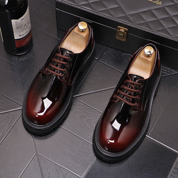 Men's Autumn And Winter Bright Leather Shoes Thick Sole Fashion Casual - Image 4