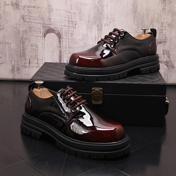 Men's Autumn And Winter Bright Leather Shoes Thick Sole Fashion Casual - Image 2