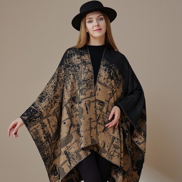 Thickened Cashmere-like Dual-use Geometric Tassel Scarf Cloak