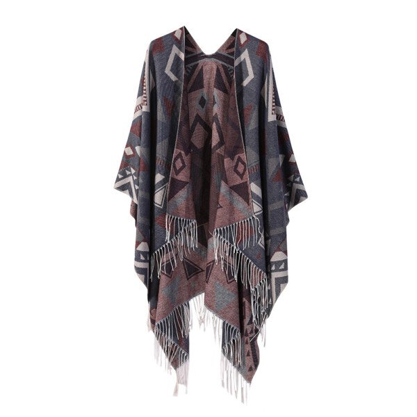 Thickened Cashmere-like Dual-use Geometric Tassel Scarf Cloak - Image 2