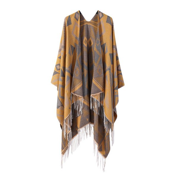 Thickened Cashmere-like Dual-use Geometric Tassel Scarf Cloak - Image 4