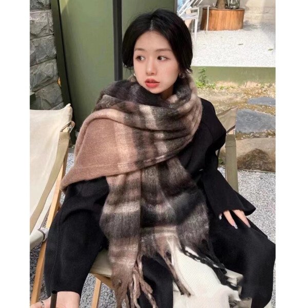 Women's Cashmere-like Houndstooth Design Outer Shawl Scarf - Image 10