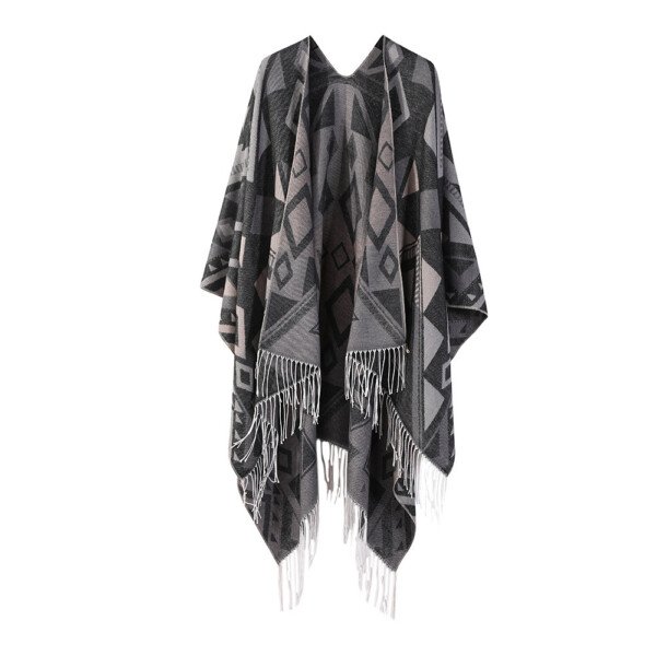 Thickened Cashmere-like Dual-use Geometric Tassel Scarf Cloak - Image 3