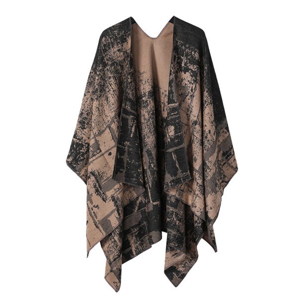 Thickened Cashmere-like Dual-use Geometric Tassel Scarf Cloak - Image 9