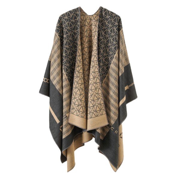 Thickened Cashmere-like Dual-use Geometric Tassel Scarf Cloak - Image 10