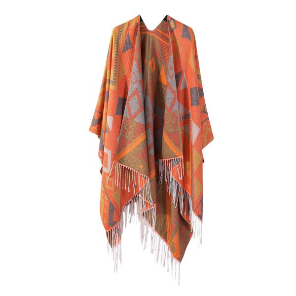 Thickened Cashmere-like Dual-use Geometric Tassel Scarf Cloak - Image 5